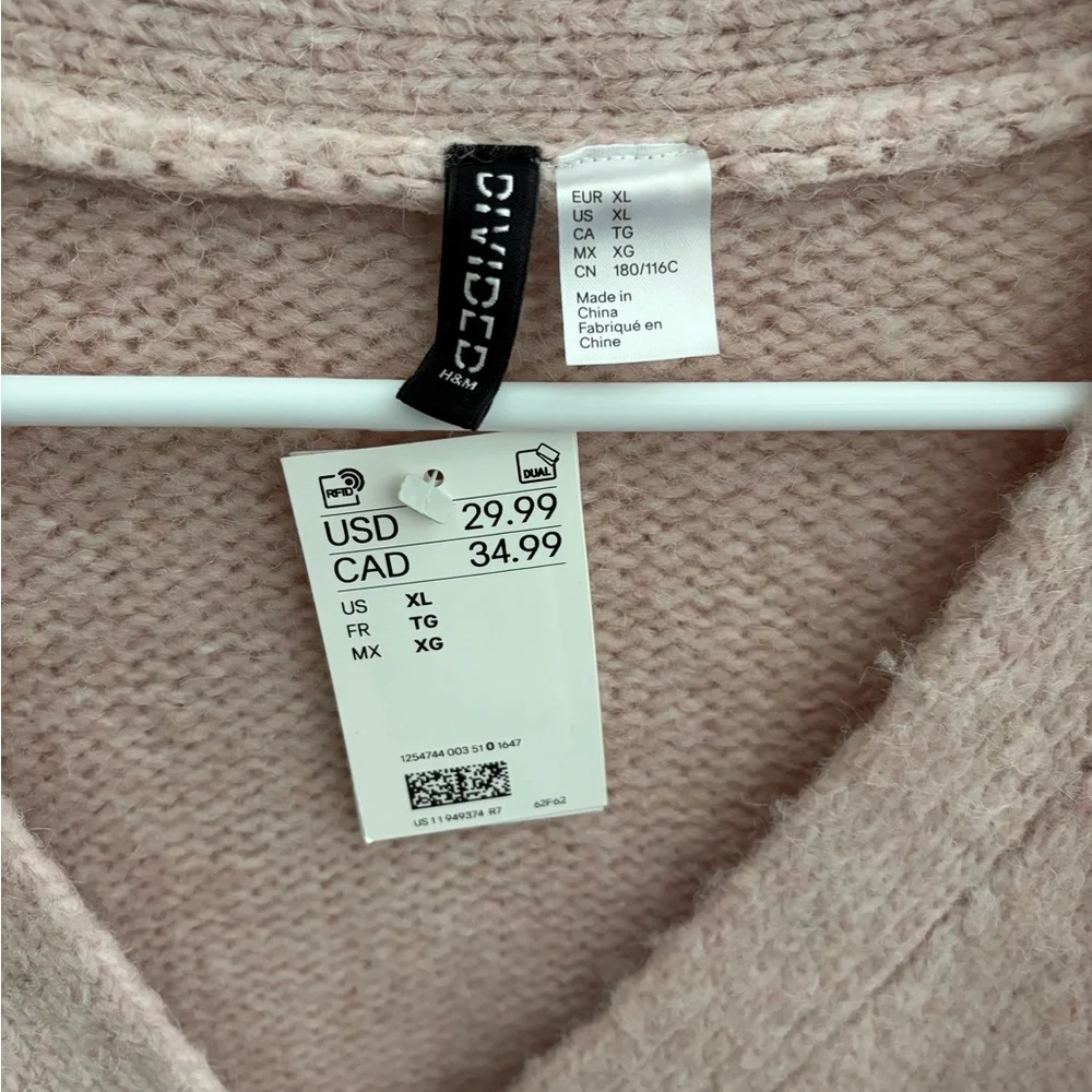 H&M Divided v-neck cardigan pink size XL NWT